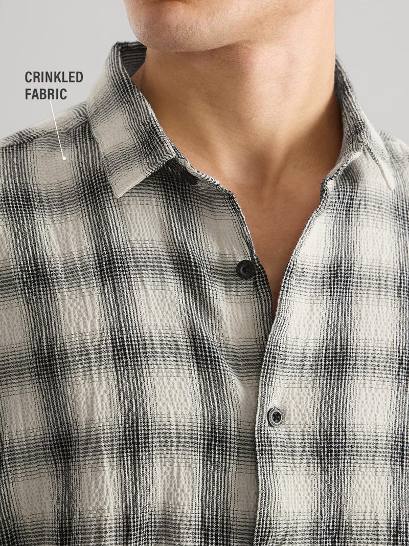 The Souled Store Garfield: Vibe Check Men and Boys Short Sleeve Spread Collar Grey Checked and Graphic Printed Cotton Oversized Shirt - Image 2