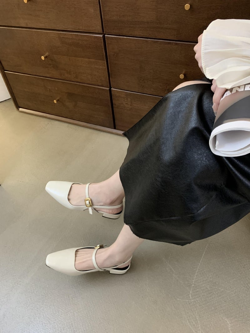 Women's Flat Loafer Shoes with Metal Buckle and Bow - Image 3