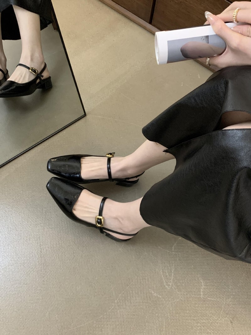 Women's Flat Loafer Shoes with Metal Buckle and Bow - Image 4