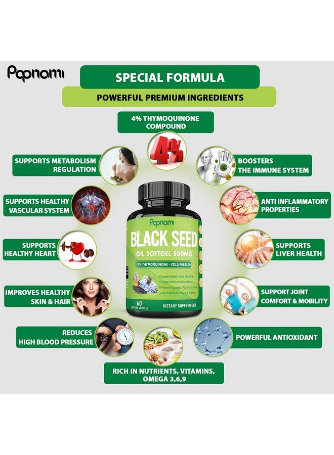 Papnami 2 Packs Organic Premium Black Seed Oil Capsules 500Mg 4 Months Supply - Image 5