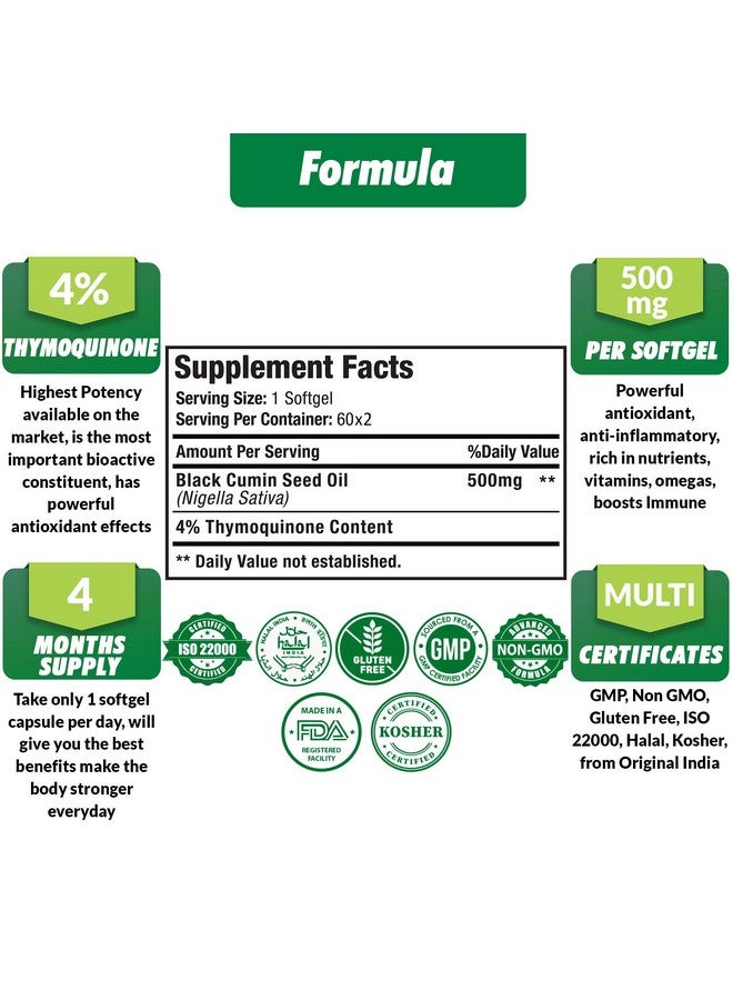 Papnami 2 Packs Organic Premium Black Seed Oil Capsules 500Mg 4 Months Supply - Image 3