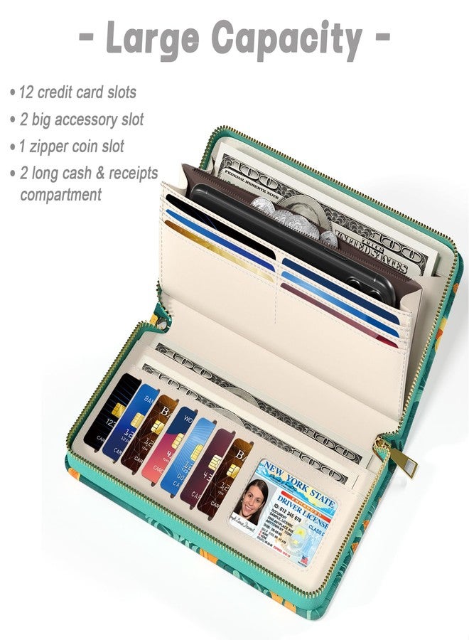 Aiawoxc Womens Wallet, RFID Wristlet Wallet for Women, Cute Ladies Clutch Purses, Large Leather Card Holder Wallets Travel Wallets with Zipper & Phone Holder(B03-Beautiful Flowers) - Image 3
