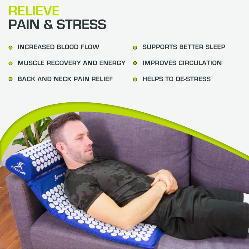 ProSourceFit مجموعة حصيرة ووسادة بروسورس فيت للعلاج بالضغط على النقاط لتخفيف آلام الظهر/الرقبة واسترخاء العضلات، أزرق - Image 4