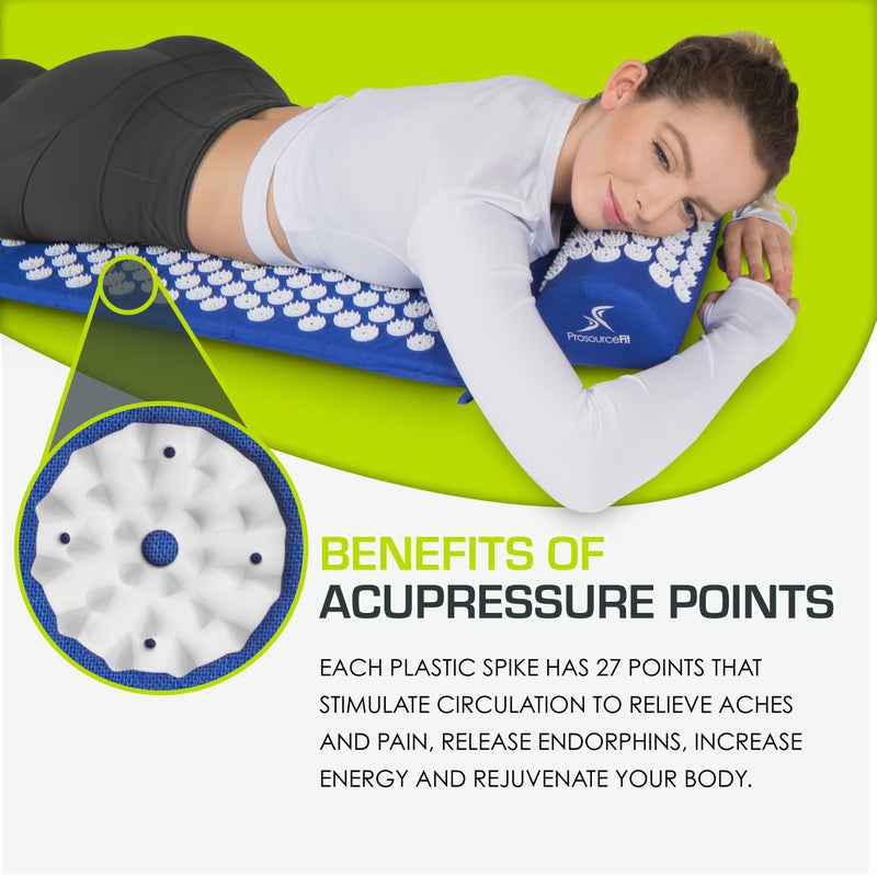 ProSourceFit مجموعة حصيرة ووسادة بروسورس فيت للعلاج بالضغط على النقاط لتخفيف آلام الظهر/الرقبة واسترخاء العضلات، أزرق - Image 3