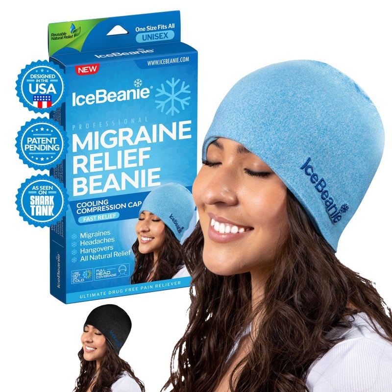 IceBeanie Migraine Relief Cap, As Seen on Shark Tank, Extended Cooling Gel Headache Relief Cap, Tension & Hangover Hat, Cold Headache Hat Mask, Head Ice Pack - Image 1