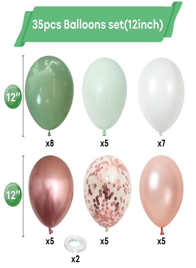 Togvu Sage Green and Rose Gold Balloons, 12 Inch Retro Green Metallic Rose Gold Confetti Balloons, Dusty Green White Latex Balloons for Birthday, Wedding, Baby Shower, Jungle Party Decoration - Image 2