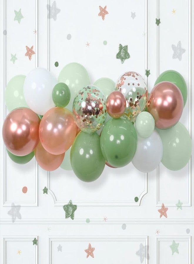 Togvu Sage Green and Rose Gold Balloons, 12 Inch Retro Green Metallic Rose Gold Confetti Balloons, Dusty Green White Latex Balloons for Birthday, Wedding, Baby Shower, Jungle Party Decoration - Image 3