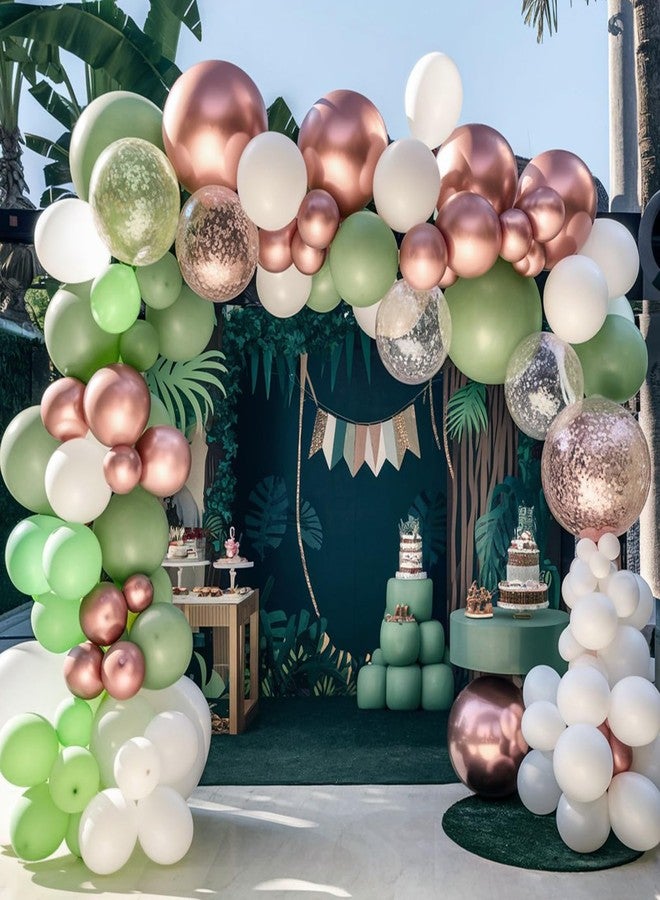 Togvu Sage Green and Rose Gold Balloons, 12 Inch Retro Green Metallic Rose Gold Confetti Balloons, Dusty Green White Latex Balloons for Birthday, Wedding, Baby Shower, Jungle Party Decoration - Image 4