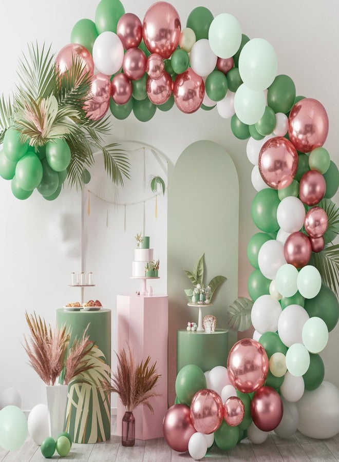 Togvu Sage Green and Rose Gold Balloons, 12 Inch Retro Green Metallic Rose Gold Confetti Balloons, Dusty Green White Latex Balloons for Birthday, Wedding, Baby Shower, Jungle Party Decoration - Image 5