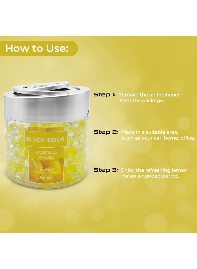 BLACK ODOR BO-10 Car Air Freshener Fragrance Spheres Lemon 130g Long Lasting Gel Perfume for Car Dashboard Cup Holder Home Office Use - Image 3