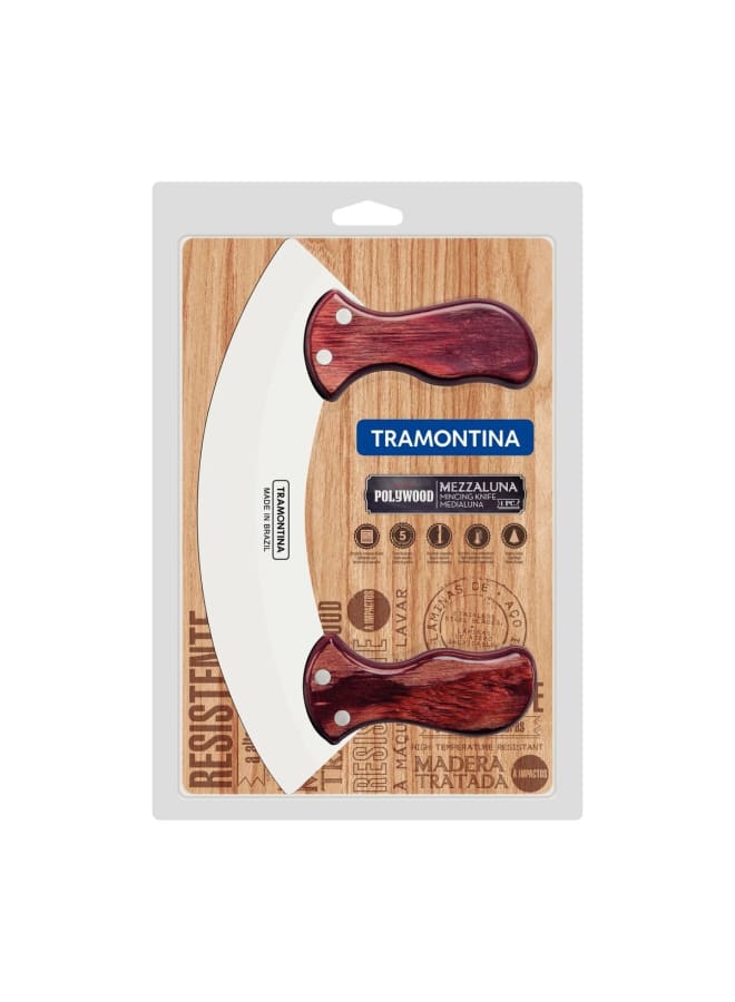 TRAMONTINA TRAMONTINA Stainless Steel Mincing Knife - Heat-Treated Blade for Durability, Ergonomic Polywood Handle, Dishwasher Safe, Perfect for Chopping Herbs & Spices, Red Finish  - Image 3