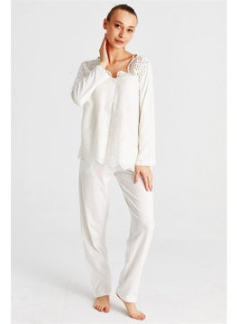 Magic Form Women's Ecru Cotton Long Sleeve Maternity Pajama Set 17108  - Image 1