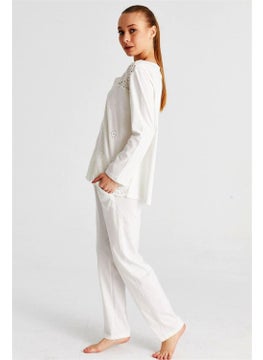 Magic Form Women's Ecru Cotton Long Sleeve Maternity Pajama Set 17108  - Image 3