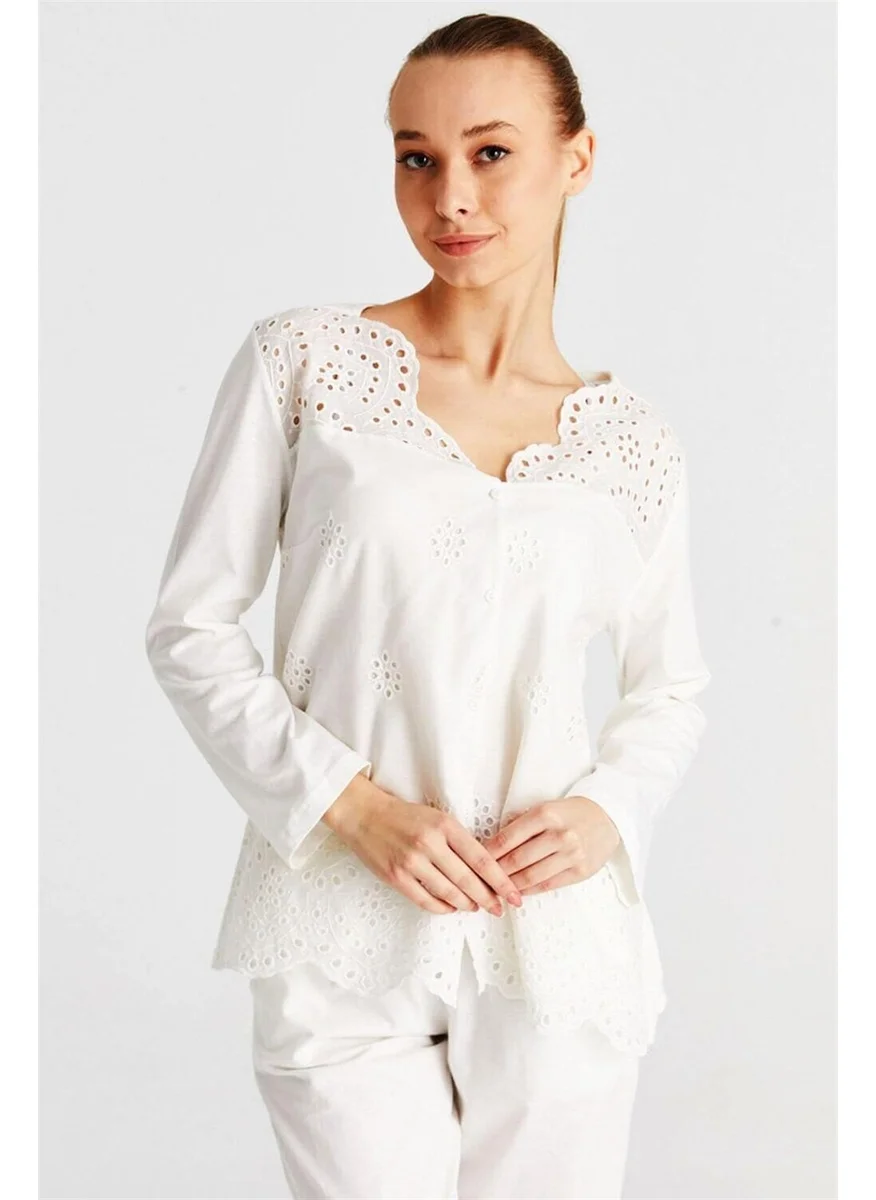 ماجيك فورم Women's Ecru Cotton Long Sleeve Maternity Pajama Set 17108