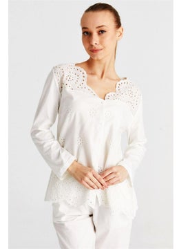 Magic Form Women's Ecru Cotton Long Sleeve Maternity Pajama Set 17108  - Image 2