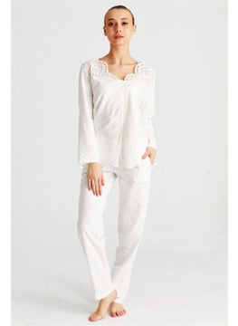 Magic Form Women's Ecru Cotton Long Sleeve Maternity Pajama Set 17108  - Image 4