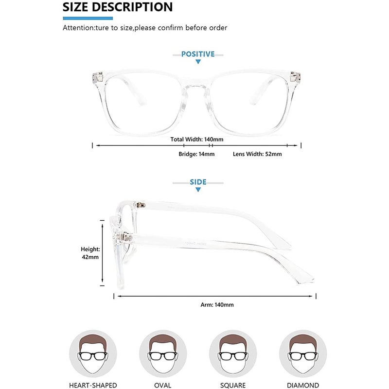 Dervin Blue Light Blocking Glasses Gaming Filter Transparent Square Eyeglasses for Eye Protection Men Women, Computer/Tablet/Laptop/Mobile/TV, Anti-blue & Anti eyestrain - Image 3
