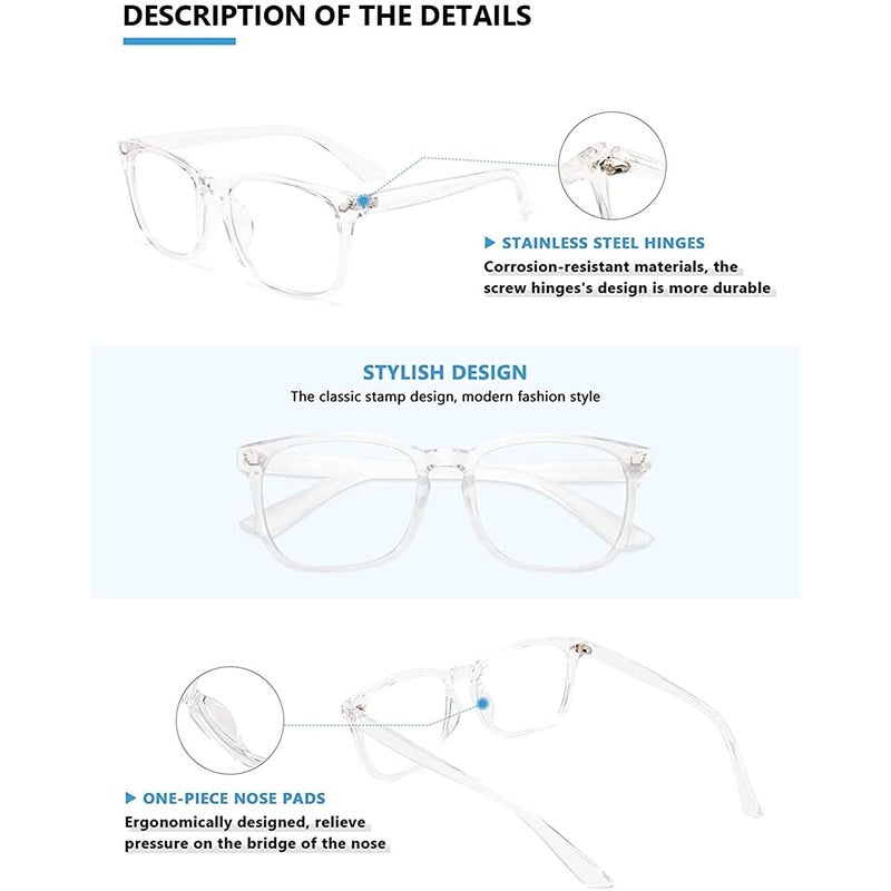 Dervin Blue Light Blocking Glasses Gaming Filter Transparent Square Eyeglasses for Eye Protection Men Women, Computer/Tablet/Laptop/Mobile/TV, Anti-blue & Anti eyestrain - Image 5