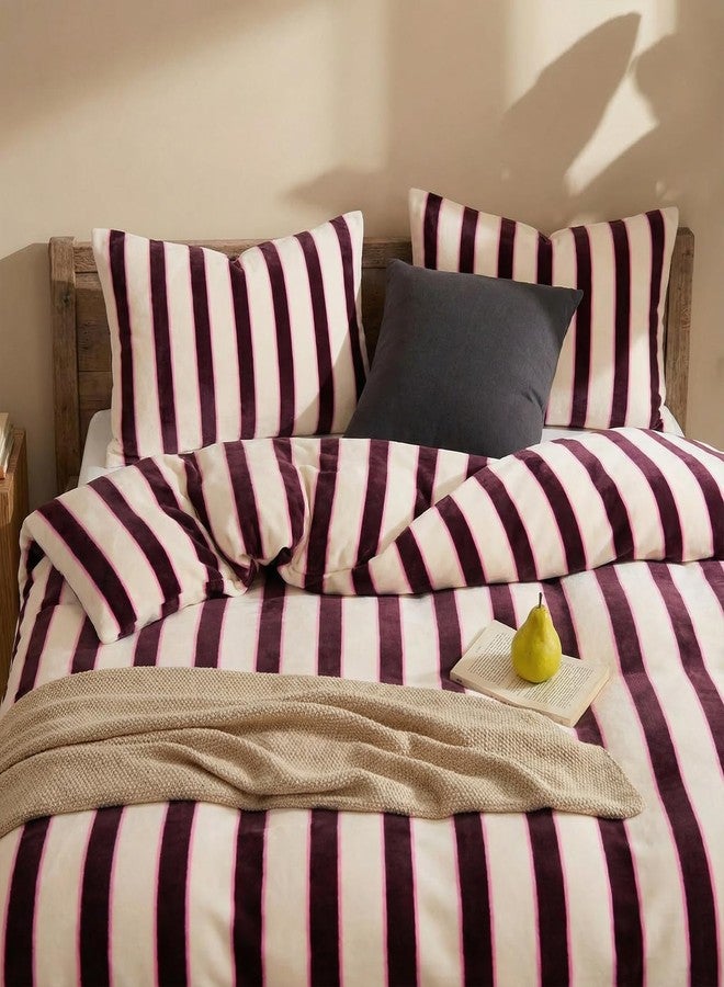 Bedbay Striped Queen Comforter Set Velvety Fleece Comforter Set Modern Style Striped Beding with 2 Pillowcases Lightweight 3 Pcs Boho Bedding Quilt Farmhouse Fluffy Bed Set for All Seasons - Image 3