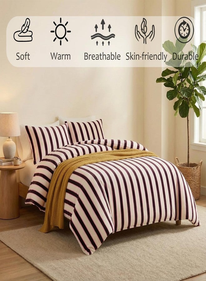 Bedbay Striped Queen Comforter Set Velvety Fleece Comforter Set Modern Style Striped Beding with 2 Pillowcases Lightweight 3 Pcs Boho Bedding Quilt Farmhouse Fluffy Bed Set for All Seasons - Image 2