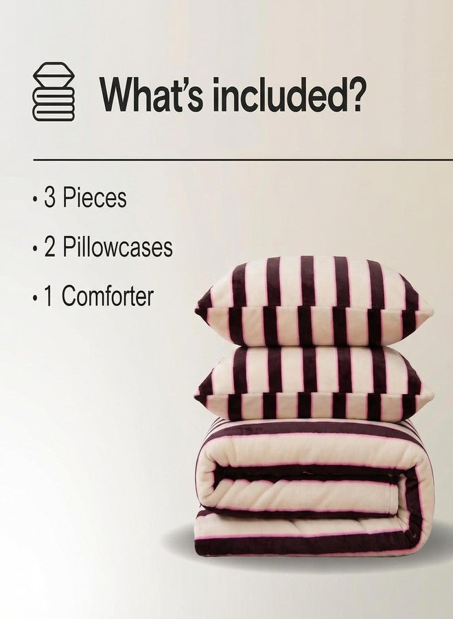 Bedbay Striped Queen Comforter Set Velvety Fleece Comforter Set Modern Style Striped Beding with 2 Pillowcases Lightweight 3 Pcs Boho Bedding Quilt Farmhouse Fluffy Bed Set for All Seasons - Image 4