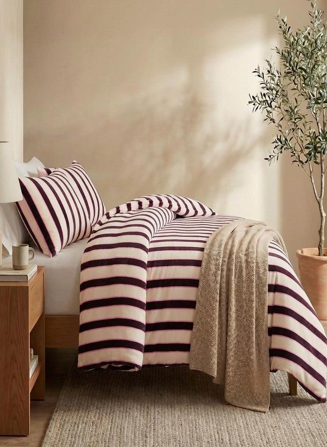 Bedbay Striped Queen Comforter Set Velvety Fleece Comforter Set Modern Style Striped Beding with 2 Pillowcases Lightweight 3 Pcs Boho Bedding Quilt Farmhouse Fluffy Bed Set for All Seasons - Image 5