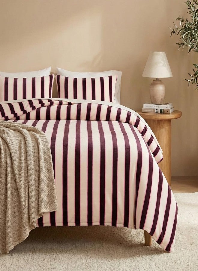 Bedbay Striped Queen Comforter Set Velvety Fleece Comforter Set Modern Style Striped Beding with 2 Pillowcases Lightweight 3 Pcs Boho Bedding Quilt Farmhouse Fluffy Bed Set for All Seasons - Image 1