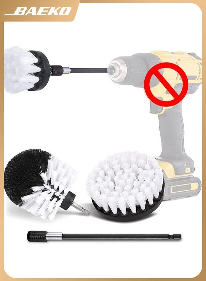 BAEKO Soft White Drill Brush Attachment Set - Car Interior Detailing Kit, All Purpose Power Drill Brush with Extend Attachment for Car, Boat, Seat, Carpet, Upholstery, Bathroom, Grout, Floor and Tile - Image 1