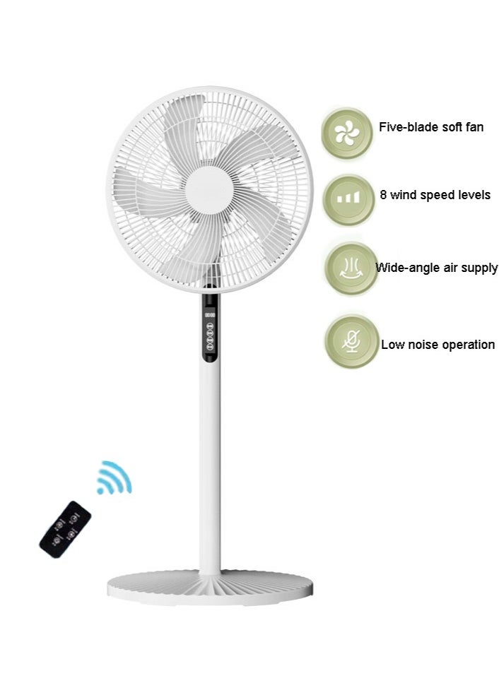 Rewell 16-Inch Ultra-Quiet Floor Fan with Remote Control, Floor Fan, Table Fan, 5 Blades, 9-Hour Timer, 10-Meter Ultra-Wide-Angle Air Supply, 8 Wind Speeds, Easy to Clean, 40w Power, 410*1120 Mm, White  - Image 1