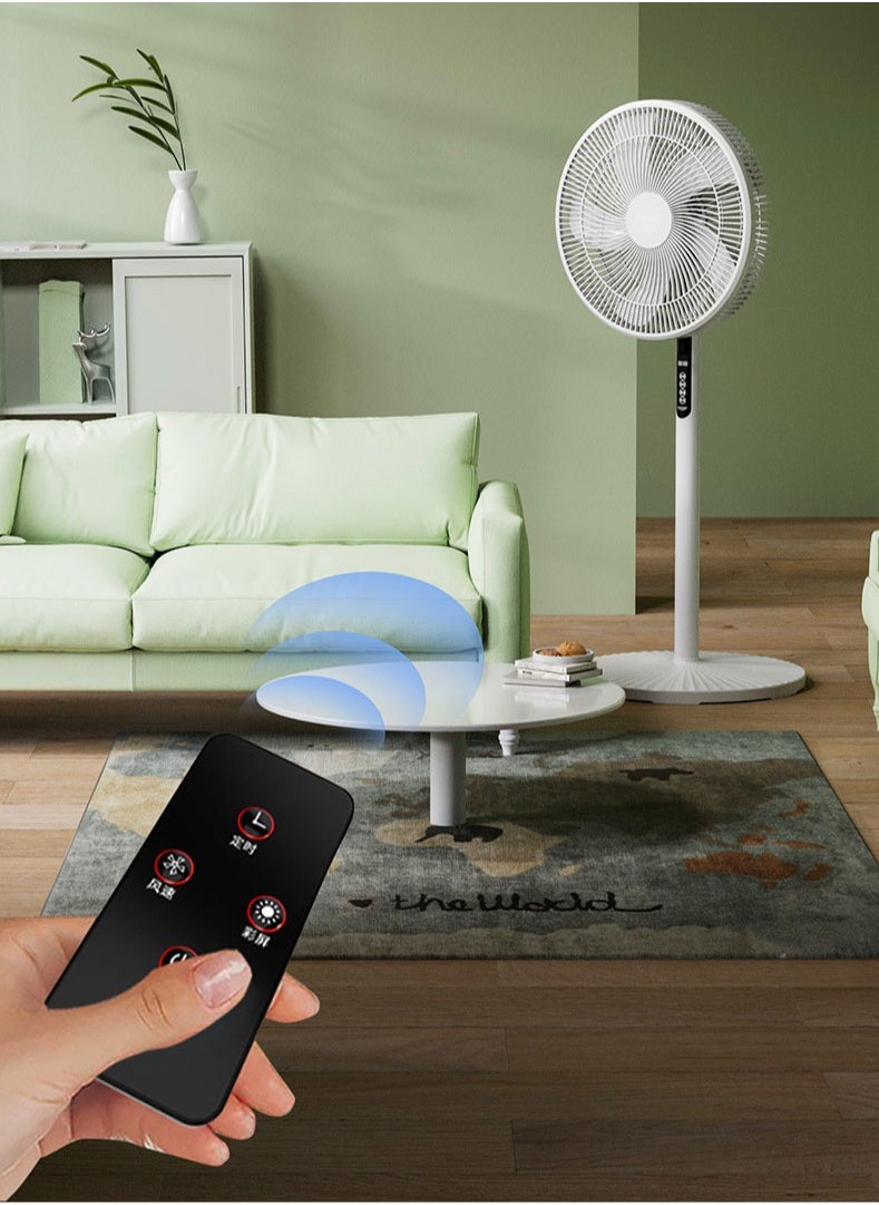 Rewell 16-Inch Ultra-Quiet Floor Fan with Remote Control, Floor Fan, Table Fan, 5 Blades, 9-Hour Timer, 10-Meter Ultra-Wide-Angle Air Supply, 8 Wind Speeds, Easy to Clean, 40w Power, 410*1120 Mm, White  - Image 2