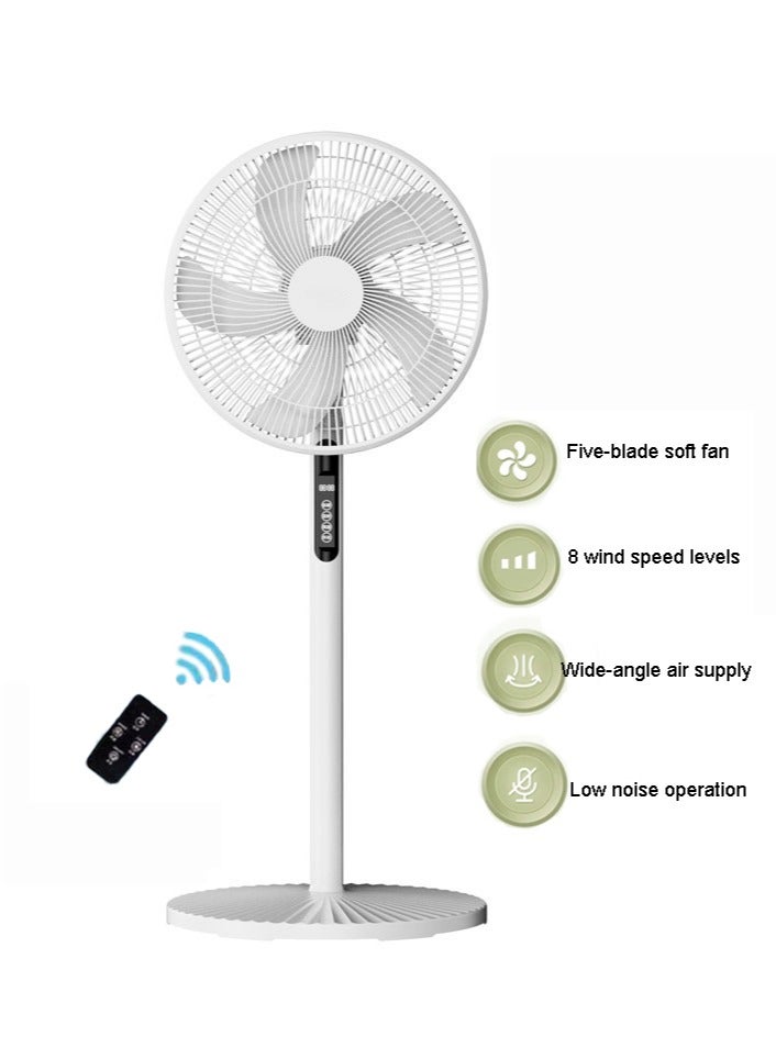 ريويل مروحة أرضية فائقة الهدوء مقاس 16 بوصة مع جهاز تحكم عن بُعد، مروحة أرضية، مروحة طاولة، 5 شفرات، مؤقت 9 ساعات، مصدر هواء بزاوية واسعة 10 أمتار، 8 سرعات للرياح، سهلة التنظيف، قوة 40 واط، 410 × 1120 مم، لون أبيض. - Image 1