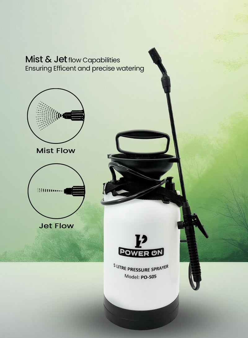 POWERON 5L Garden Pressure Sprayer – Adjustable Nozzle, Durable Plastic Tank, Shoulder Strap – White - Image 4