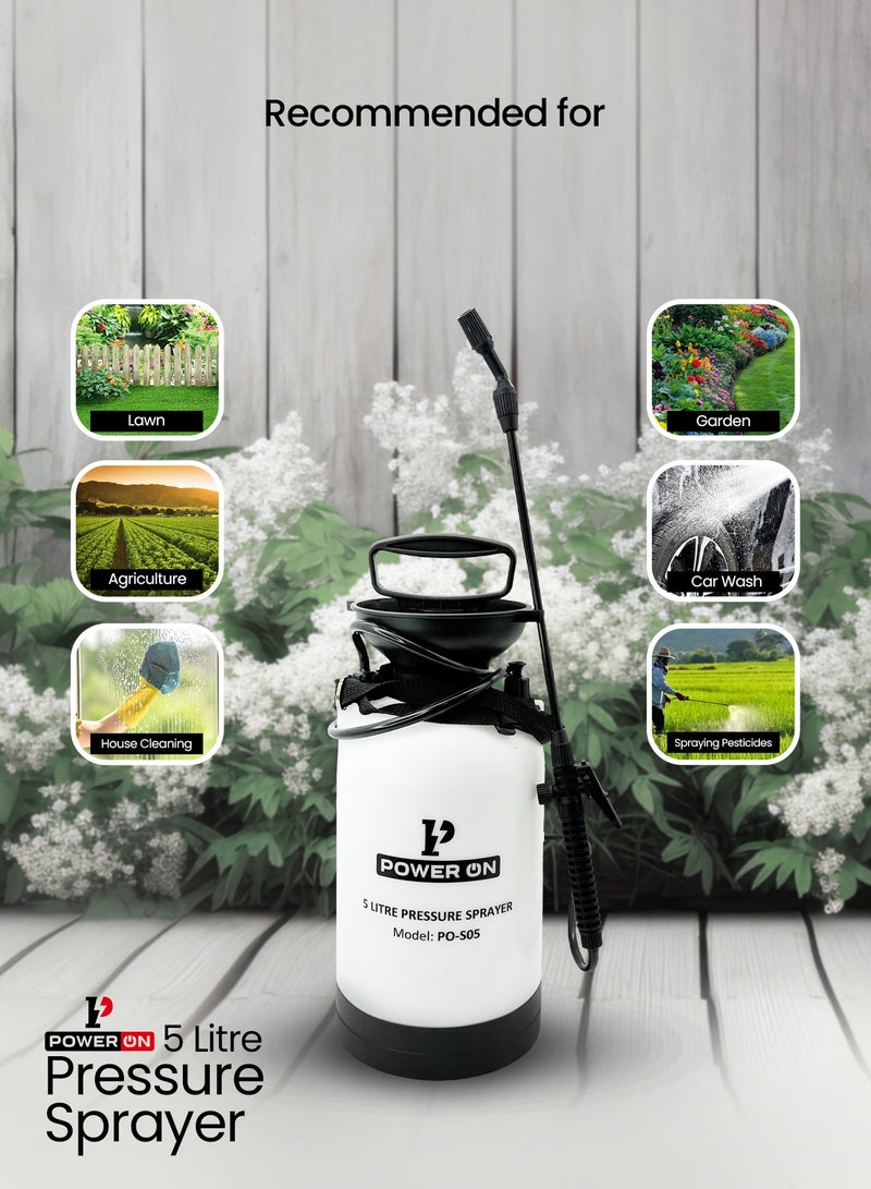 POWERON 5L Garden Pressure Sprayer – Adjustable Nozzle, Durable Plastic Tank, Shoulder Strap – White - Image 5