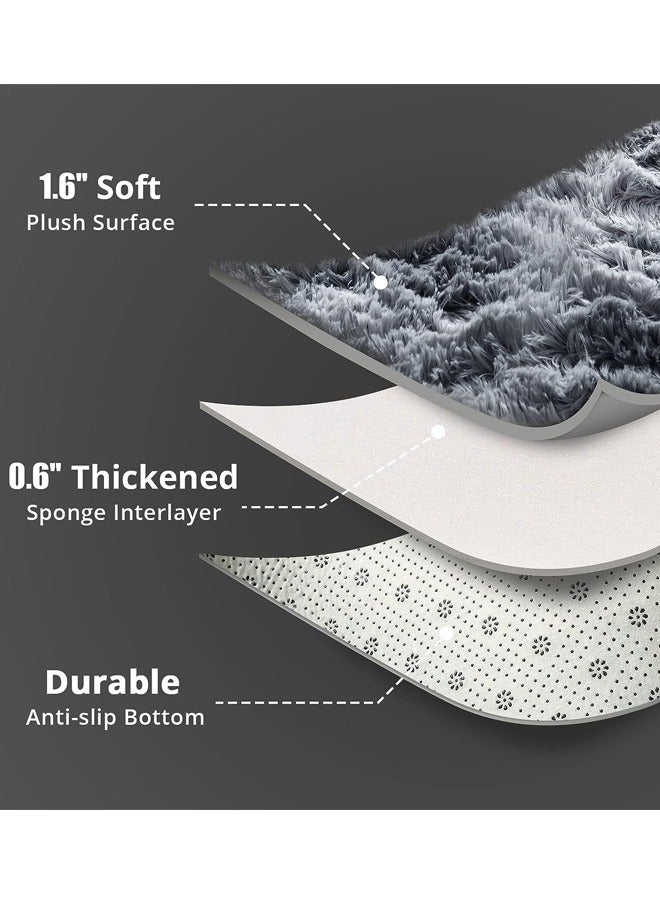 Optico Fuzzy Rugs for Bedroom Tie-Dyed Dark Grey Area Rug Fluffy Bedroom Carpet Fuzzy Living Room Rugs Soft Kids Rug Non Slip Reduce Noise Room Decor for Girls Kids Nursery Room Home Decor - Image 2