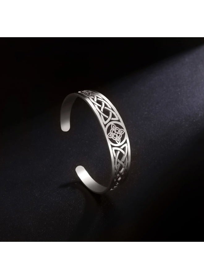 TEAMER Celtic Knot Bracelet Stainless Steel Silver Cuff Bangle Hollow Out Vintage Symbol Norse Amulet Jewelry for Women Men (Witch Knot 2) - Image 3