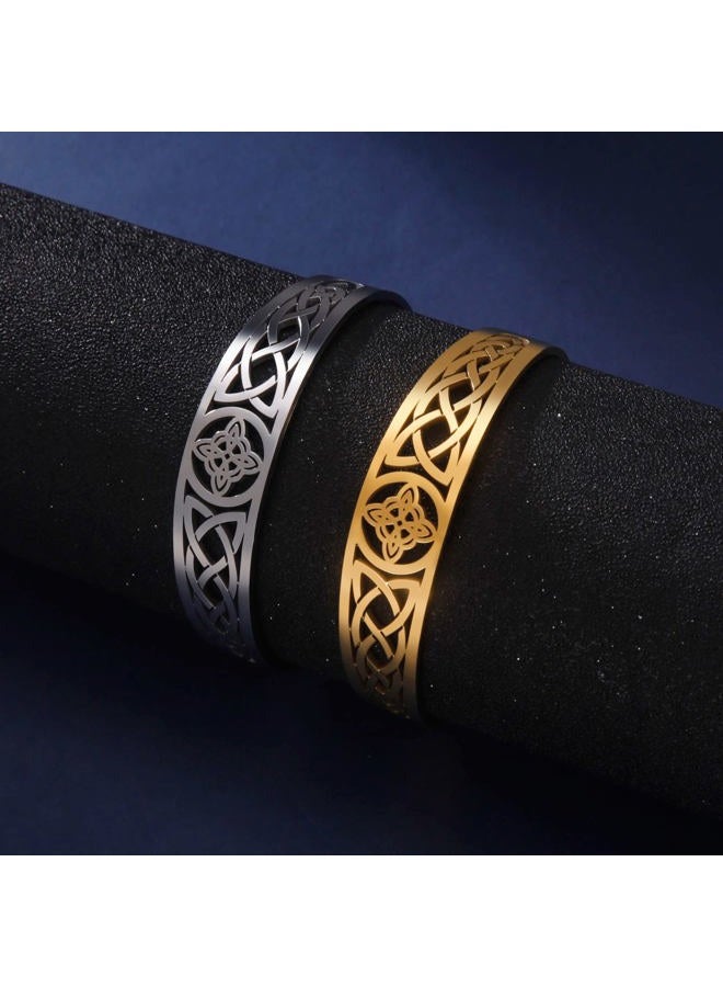 TEAMER Celtic Knot Bracelet Stainless Steel Silver Cuff Bangle Hollow Out Vintage Symbol Norse Amulet Jewelry for Women Men (Witch Knot 2) - Image 5