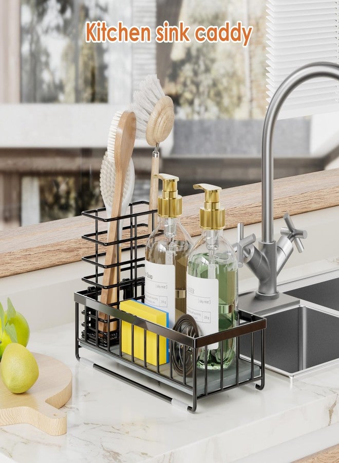 OVICAR Kitchen Sink Caddy Sponge Holder - Instant-Dry Sink Organizer with Brush Holder - Waterproof Soap Dispenser Non-Slip Countertop Organizer Storage for Kitchen Bathroom Black - Image 3