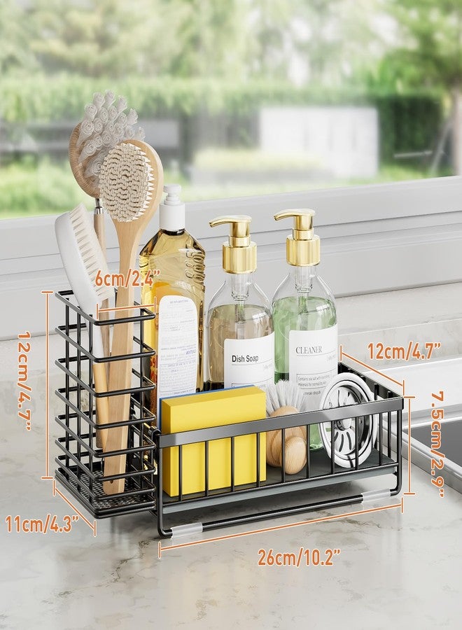 OVICAR Kitchen Sink Caddy Sponge Holder - Instant-Dry Sink Organizer with Brush Holder - Waterproof Soap Dispenser Non-Slip Countertop Organizer Storage for Kitchen Bathroom Black - Image 5
