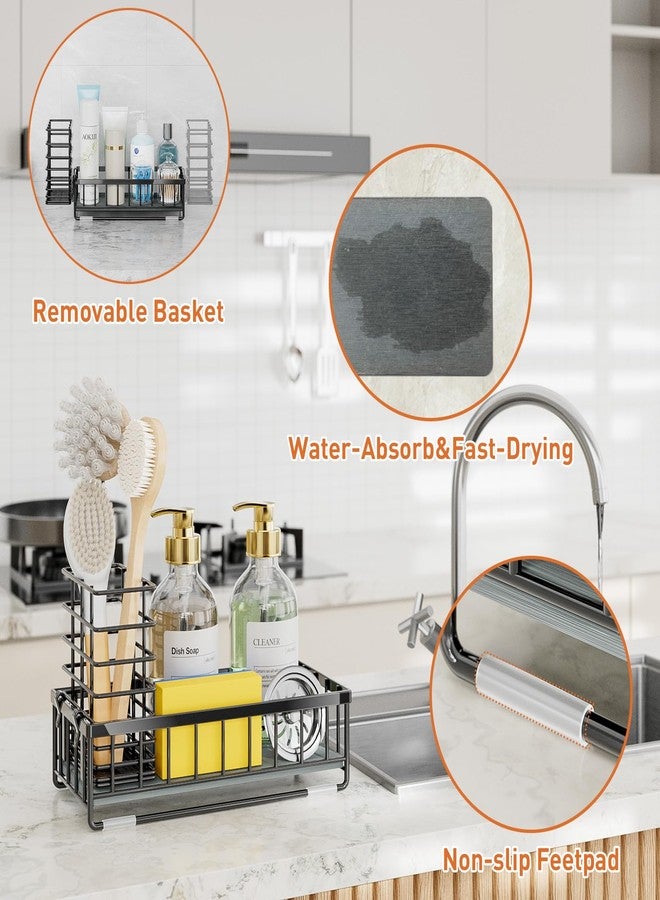 OVICAR Kitchen Sink Caddy Sponge Holder - Instant-Dry Sink Organizer with Brush Holder - Waterproof Soap Dispenser Non-Slip Countertop Organizer Storage for Kitchen Bathroom Black - Image 4