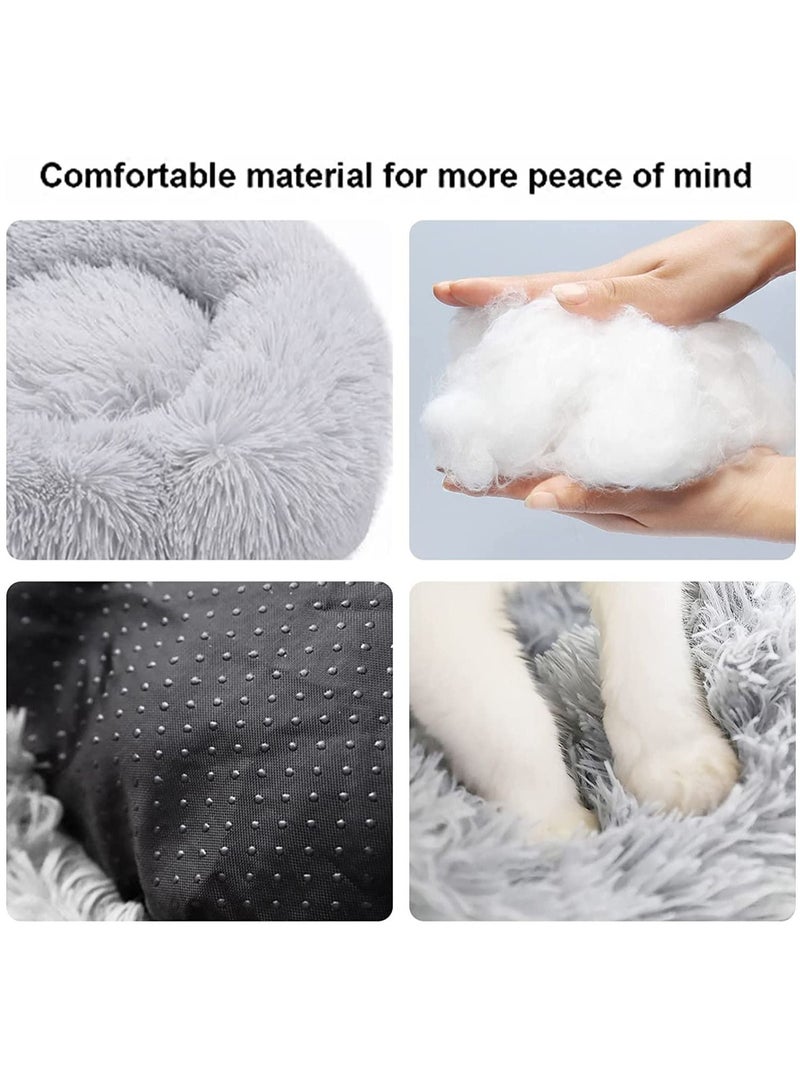 Fluffy Donut Style Soft Plush Machine Washable Self Calming Worming Cuddle Anti-Slip Base Circle Bed For Cats Puppies And Small Dogs Bed Grey 60X52X46Cm - Image 3