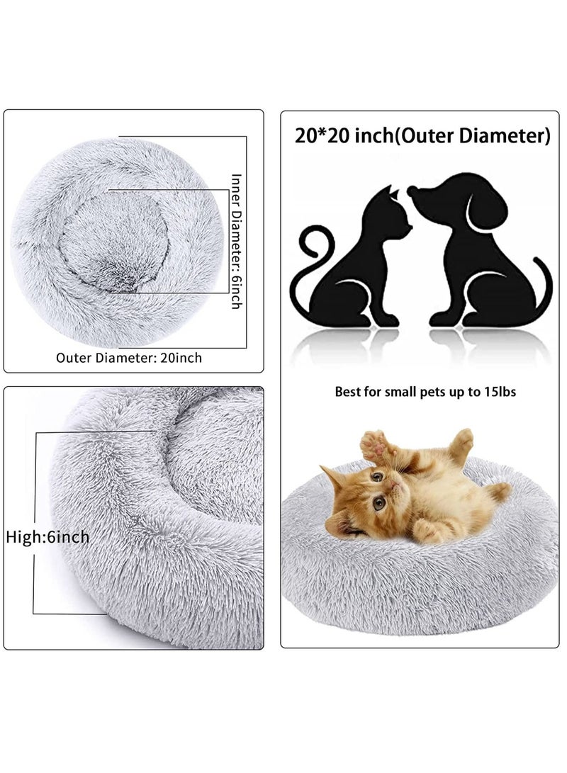 Fluffy Donut Style Soft Plush Machine Washable Self Calming Worming Cuddle Anti-Slip Base Circle Bed For Cats Puppies And Small Dogs Bed Grey 60X52X46Cm - Image 5