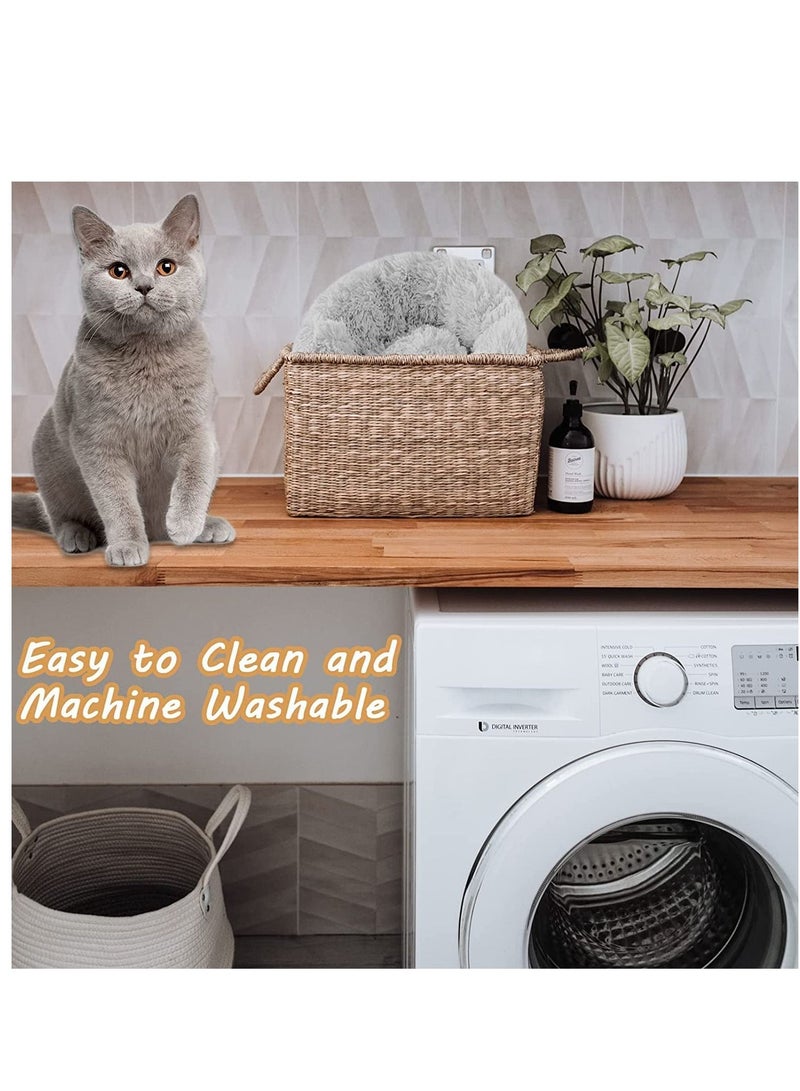 Fluffy Donut Style Soft Plush Machine Washable Self Calming Worming Cuddle Anti-Slip Base Circle Bed For Cats Puppies And Small Dogs Bed Grey 60X52X46Cm - Image 4