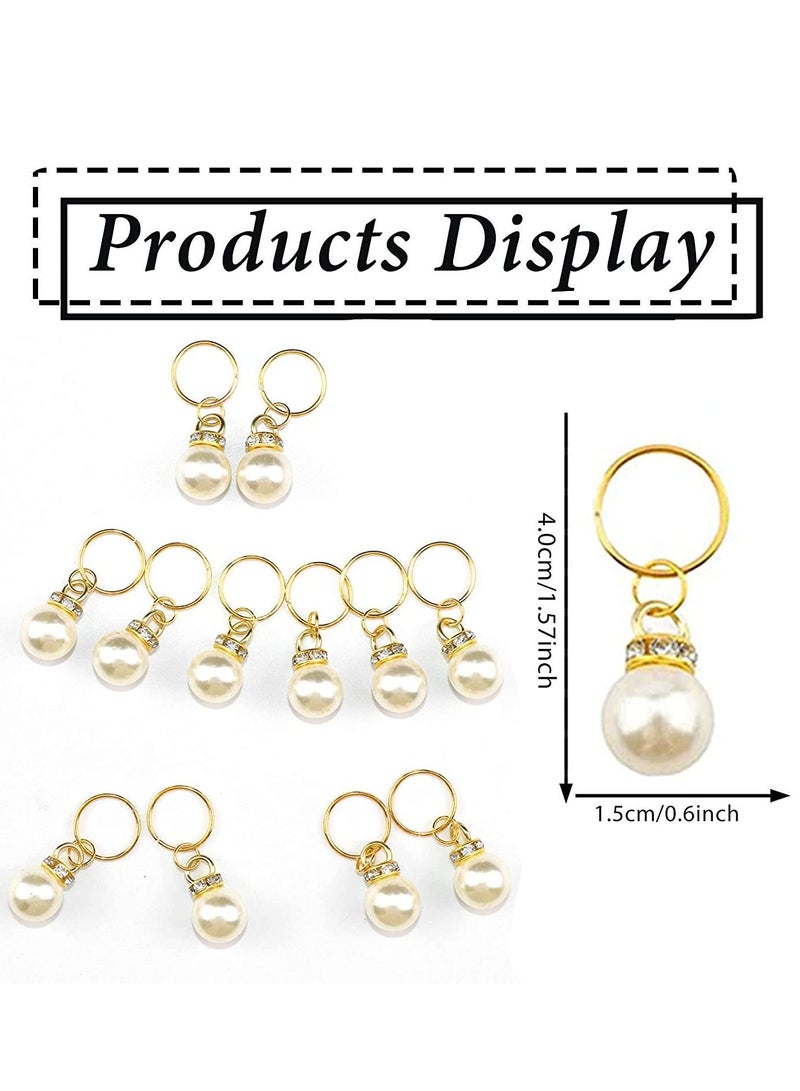 SYOSI مشابك ضفائر لؤلؤية ذهبية وإكسسوارات دريدلوك ودبابيس شعر زفاف مزينة بالكريستال وحبيبات الراينستون والمجوهرات الشعرية للنساء مع مشابك ضفائر وخواتم وعناصر براقة للإكسسوارات الشعرية (50 قطعة) - Image 5