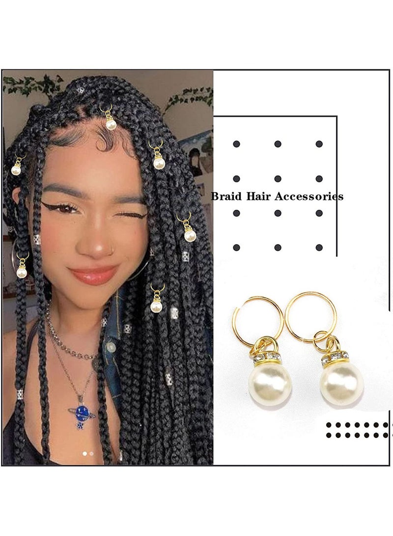 SYOSI مشابك ضفائر لؤلؤية ذهبية وإكسسوارات دريدلوك ودبابيس شعر زفاف مزينة بالكريستال وحبيبات الراينستون والمجوهرات الشعرية للنساء مع مشابك ضفائر وخواتم وعناصر براقة للإكسسوارات الشعرية (50 قطعة) - Image 2