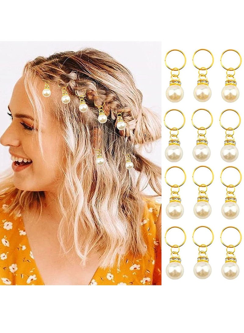 SYOSI مشابك ضفائر لؤلؤية ذهبية وإكسسوارات دريدلوك ودبابيس شعر زفاف مزينة بالكريستال وحبيبات الراينستون والمجوهرات الشعرية للنساء مع مشابك ضفائر وخواتم وعناصر براقة للإكسسوارات الشعرية (50 قطعة) - Image 1