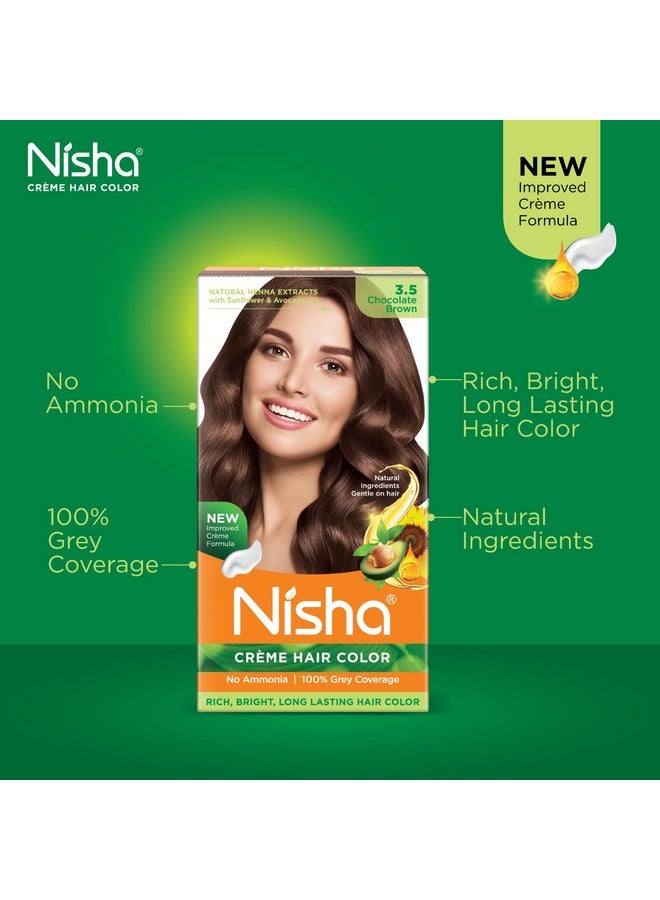 Nisha Creme Hair Color Chocolate Brown, Permanent Hair Colour For Women Men, No Ammonia, Ultra Soft Deep Shine, 100% Grey Coverage, 3.5 Chocolate Brown Hair Colour 120Gm Pack Of 3 - Image 3