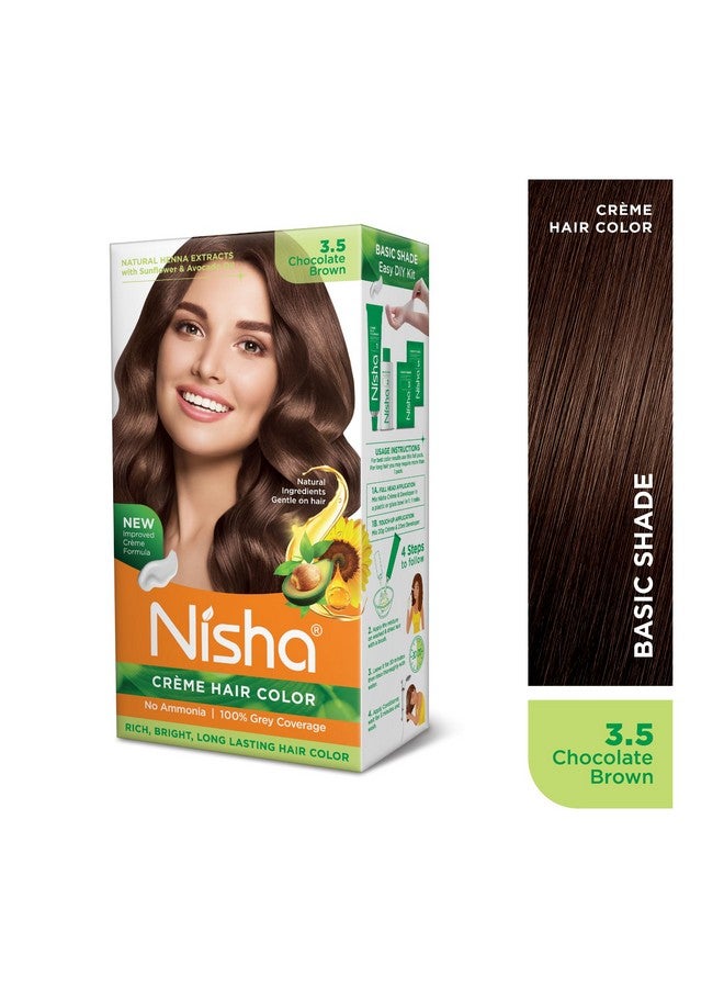 Nisha Creme Hair Color Chocolate Brown, Permanent Hair Colour For Women Men, No Ammonia, Ultra Soft Deep Shine, 100% Grey Coverage, 3.5 Chocolate Brown Hair Colour 120Gm Pack Of 3 - Image 2