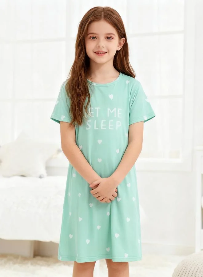 Take Two  Girls Green Heart Print Short Sleeve Nightdress for Women | Best Price UAE