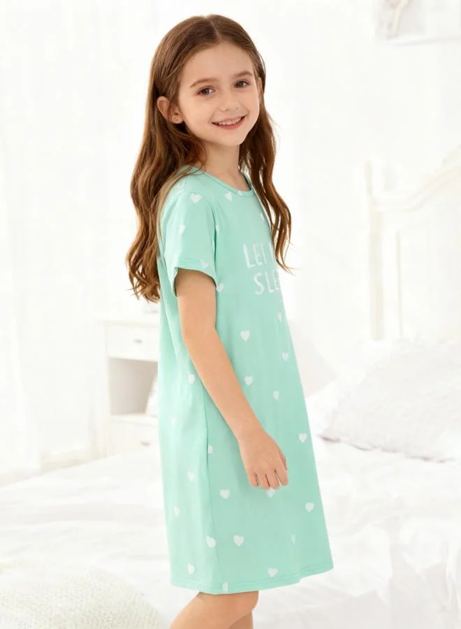 Take Two  Girls Green Heart Print Short Sleeve Nightdress for Women | Best Price UAE
