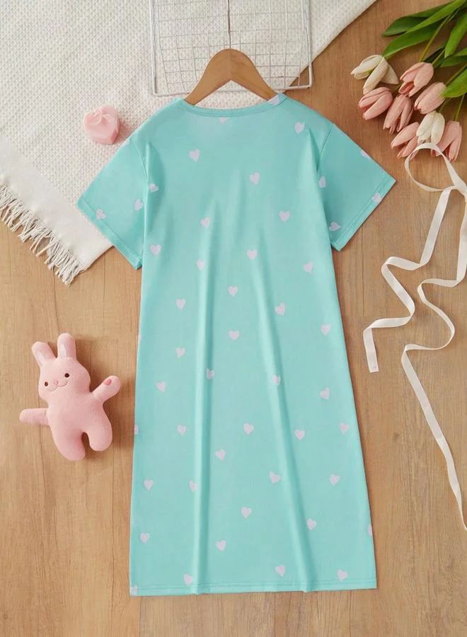 تايك تو قميص نوم بأكمام قصيرة بطبعة قلب